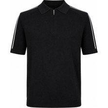 Trender Yarım Fermuarlı Siyah - Beyaz Erkek Polo Yaka T-Shirt 17433