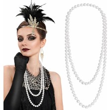 Mentra Online 1920 Gatsby Inci Kolye – Vintage Uzun Beyaz Inci Kolye - Parti Aksesuarı - 160 cm - Parti ve Kutlama