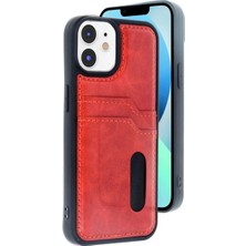 Mentra Online Apple Iphone 11 Kılıf Sara Kartvizitli Deri Kılıf - Kırmızı