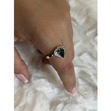 Busradan Design Özel Seri Siyah Mine Detay Zümrüt Yeşil Baklava Desen Zirkon Taşlı Ayarlanabilir Yüzük