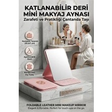 Zenviaa Katlanabilir Stantlı Makyaj Aynası | Pembe Deri Çanta Boyu Mini Ayna 723190 ZENVIAA365423