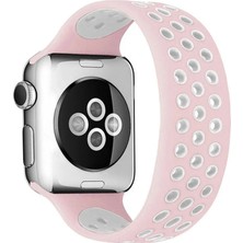 Apple Watch 38MM Ayarlı Delikli Silikon Kordon (Saat Değildir) - Pembe-Beyaz