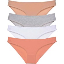 4 Adet Süper Eko Set Likralı Kadın Slip Külot Ten Gri Beyaz Pudra