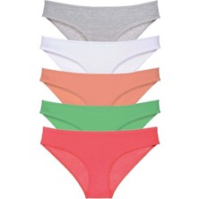 5 Adet Süper Eko Set Likralı Kadın Slip Külot Gri Beyaz Pudra Yeşil Fuşya