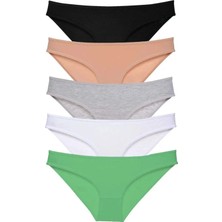 Modanı Seç 5 Adet Süper Eko Set Likralı Kadın Slip Külot Siyah Ten Gri Beyaz Yeşil