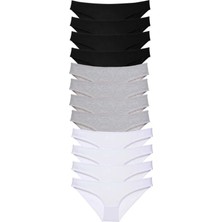 Modanı Seç 12 Adet Süper Eko Set Likralı Kadın Slip Külot Siyah Gri Beyaz
