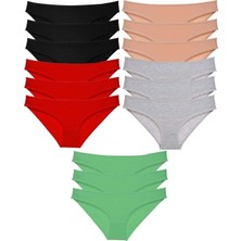 Silky Glows 15 Adet Süper Eko Set Likralı Kadın Slip Külot Siyah Kırmızı Ten Gri Yeşil