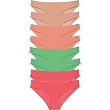 Silky Glows 8 Adet Süper Eko Set Likralı Kadın Slip Külot Ten Pudra Yeşil Fuşya