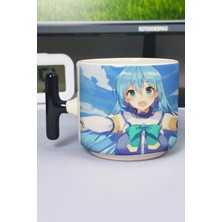 Zipzap Konosuba Anime Baskılı Seramik Lüks Kupa (1 Adet) T Şeklinde Özel Siyah Kulp Dalga Kulp V5T