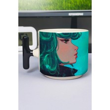 Zipzap One Punch Man Anime Baskılı Seramik Lüks Kupa (1 Adet) T Şeklinde Özel Siyah Kulp Dalga Kulp V3T