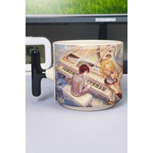 Zipzap Your Lie In April Anime Baskılı Seramik Lüks Kupa (1 Adet) T Şeklinde Özel Siyah Kulp Dalga Kulp V2T