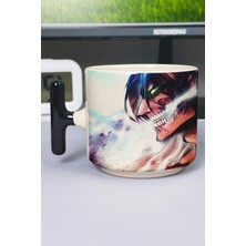 Zipzap Attack On Titan Anime Baskılı Seramik Lüks Kupa (1 Adet) T Şeklinde Özel Siyah Kulp Dalga Kulp V4T