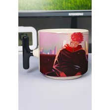 Zipzap Jujutsu Kaisen Anime Baskılı Seramik Lüks Kupa (1 Adet) T Şeklinde Özel Siyah Kulp Dalga Kulp V4T