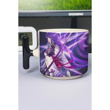Zipzap Raiden Genshin Impact Baskılı Seramik Lüks Kupa (1 Adet) T Şeklinde Özel Siyah Kulp Dalga Kulp V1T
