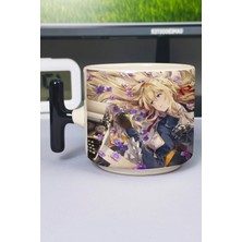 Zipzap Violet Evergarden Anime Baskılı Seramik Lüks Kupa (1 Adet) T Şeklinde Özel Siyah Kulp Dalga Kulp V4T