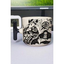 Zipzap One Piece Anime Baskılı Seramik Lüks Kupa (1 Adet) T Şeklinde Özel Siyah Kulp Dalga Kulp V4T
