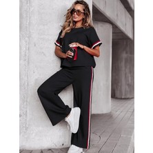 Alyn Wear Kadın Kısa Kollu Bisiklet Yakalı Ribanalı Viskon Iki Iplik Bluz ve Pantolon Ikili Takım
