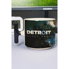 Zipzap Detroit Become Human Baskılı Seramik Lüks Kupa (1 Adet) T Şeklinde Özel Siyah Kulp Dalga Kulp V1T