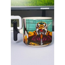Zipzap Neon Genesis Evangelion Anime Baskılı Seramik Lüks Kupa (1 Adet) T Şeklinde Özel Siyah Kulp Dalga Kulp V2T