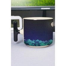 Zipzap Terraria Baskılı Seramik Lüks Kupa (1 Adet) T Şeklinde Özel Siyah Kulp Dalga Kulp V4T