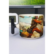 Zipzap Dying Light Baskılı Seramik Lüks Kupa (1 Adet) T Şeklinde Özel Siyah Kulp Dalga Kulp V2T