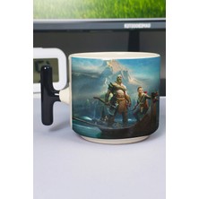 Zipzap God Of War Baskılı Seramik Lüks Kupa (1 Adet) T Şeklinde Özel Siyah Kulp Dalga Kulp V3T