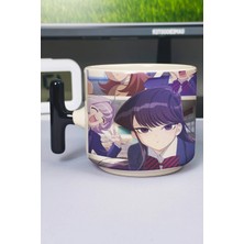 Zipzap Komi Can't Communicate Anime Baskılı Seramik Lüks Kupa (1 Adet) T Şeklinde Özel Siyah Kulp Dalga Kulp V1T