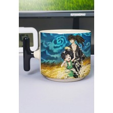Zipzap Dororo Anime Baskılı Seramik Lüks Kupa (1 Adet) T Şeklinde Özel Siyah Kulp Dalga Kulp V2T