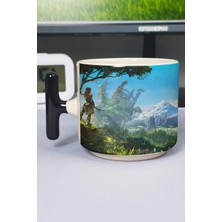 Zipzap Horizon Zero Baskılı Seramik Lüks Kupa (1 Adet) T Şeklinde Özel Siyah Kulp Dalga Kulp V5T