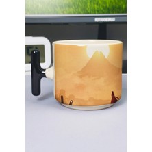 Zipzap Journey Baskılı Seramik Lüks Kupa (1 Adet) T Şeklinde Özel Siyah Kulp Dalga Kulp V3T
