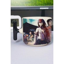 Zipzap Steins;gate Anime Baskılı Seramik Lüks Kupa (1 Adet) T Şeklinde Özel Siyah Kulp Dalga Kulp V1T