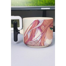 Zipzap Ddlc Baskılı Seramik Lüks Kupa (1 Adet) T Şeklinde Özel Siyah Kulp Dalga Kulp V3T