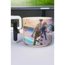 Zipzap Violet Evergarden Anime Baskılı Seramik Lüks Kupa (1 Adet) T Şeklinde Özel Siyah Kulp Dalga Kulp V2T