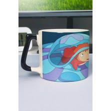 Zipzap Ponyo Anime Baskılı Seramik Lüks Kupa (1 Adet) Özel Siyah Kulp Dalga Kulp V2D