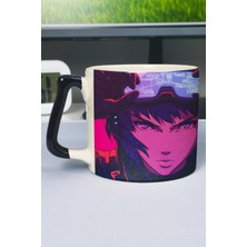 Zipzap Ghost In The Shell Anime Baskılı Seramik Lüks Kupa (1 Adet) Özel Siyah Kulp Dalga Kulp V3D