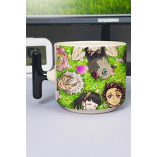 Zipzap Kimetsu No Yaiba Anime Baskılı Seramik Lüks Kupa (1 Adet) T Şeklinde Özel Siyah Kulp Dalga Kulp V1T