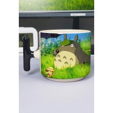 Zipzap Totoro Anime Baskılı Seramik Lüks Kupa (1 Adet) T Şeklinde Özel Siyah Kulp Dalga Kulp V5T