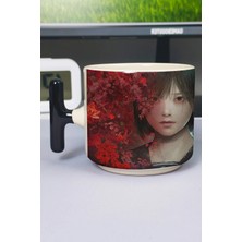 Zipzap Silent Hill Baskılı Seramik Lüks Kupa (1 Adet) T Şeklinde Özel Siyah Kulp Dalga Kulp V4T