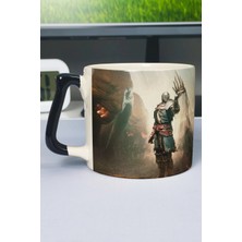 Zipzap Dark Souls Baskılı Seramik Lüks Kupa (1 Adet) Özel Siyah Kulp Dalga Kulp V4D