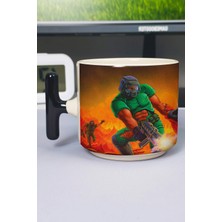Zipzap Doom Baskılı Seramik Lüks Kupa (1 Adet) T Şeklinde Özel Siyah Kulp Dalga Kulp V5T