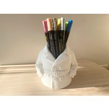 Demirhan3D Trench Coat Kalem Tutucu | Beyaz | Pla Doğa Dostu Masaüstü Kalem Organizeri | 12,6 x 8 x 11 cm
