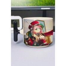 Zipzap Charlotte Genshin Impact Baskılı Seramik Lüks Kupa (1 Adet) T Şeklinde Özel Siyah Kulp Dalga Kulp V1T