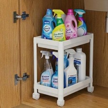 Snippy Pique - 2 Katlı Mutfak Tezgah Altı Rafı Evye Altı Deterjanlık Rafı Tekerlekli Banyo Mutfak Rafı Düzenleyici