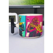 Zipzap Hotline Miami Baskılı Seramik Lüks Kupa (1 Adet) T Şeklinde Özel Siyah Kulp Dalga Kulp V1T