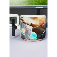 Zipzap Bioshock Baskılı Seramik Lüks Kupa (1 Adet) T Şeklinde Özel Siyah Kulp Dalga Kulp V1T