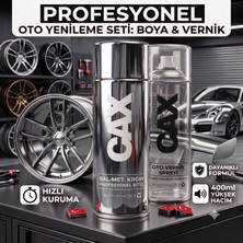 CAXCOLORS Cax Colors Profesyonel Oto Yenileme Seti - Krom Efekt Sprey Boya (400 Ml) + Oto Vernik Spreyi (400 Ml) - Hızlı Kuruyan Jant ve Kaporta Boyası