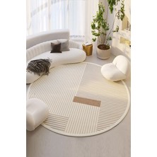 Empressco Modern Çizgili Yuvarlak Dijital Kaymaz Yıkanabilir Salon ve Mutfak Halısı