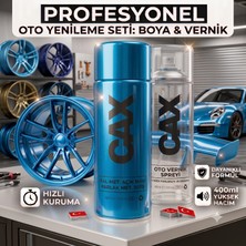 CAXCOLORS Cax Colors Profesyonel Oto Yenileme Seti - Metalik Açık Mavi Sprey Boya (400 Ml) + Oto Vernik Spreyi (400 Ml) - Hızlı Kuruyan Jant ve Kaporta Boyası