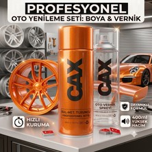 CAXCOLORS Cax Colors Profesyonel Oto Yenileme Seti - Metalik Turuncu Sprey Boya (400 Ml) + Oto Vernik Spreyi (400 Ml) - Hızlı Kuruyan Jant ve Kaporta Boyası