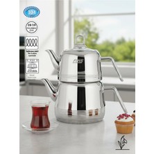 Fms Burcu | Mini Boy | Süzgülü | 18/10 Çelik Çaydanlık | Indüksiyon Taban | 0,80 L+ 1,25 L |